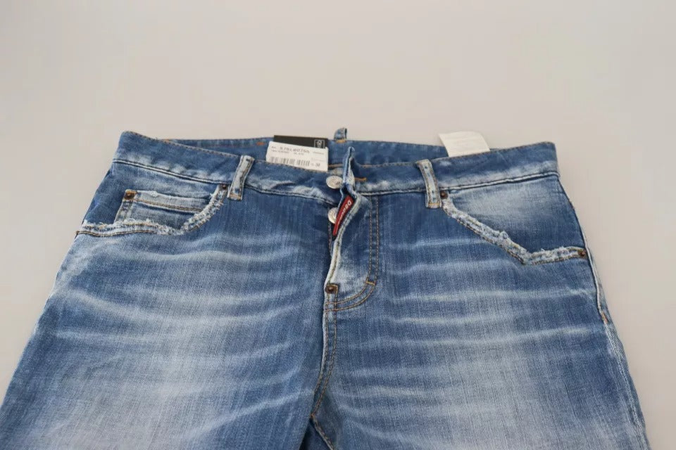 Dsquared² Mavi pamuklu düşük bel kot pantolon, havalı denim kızları için